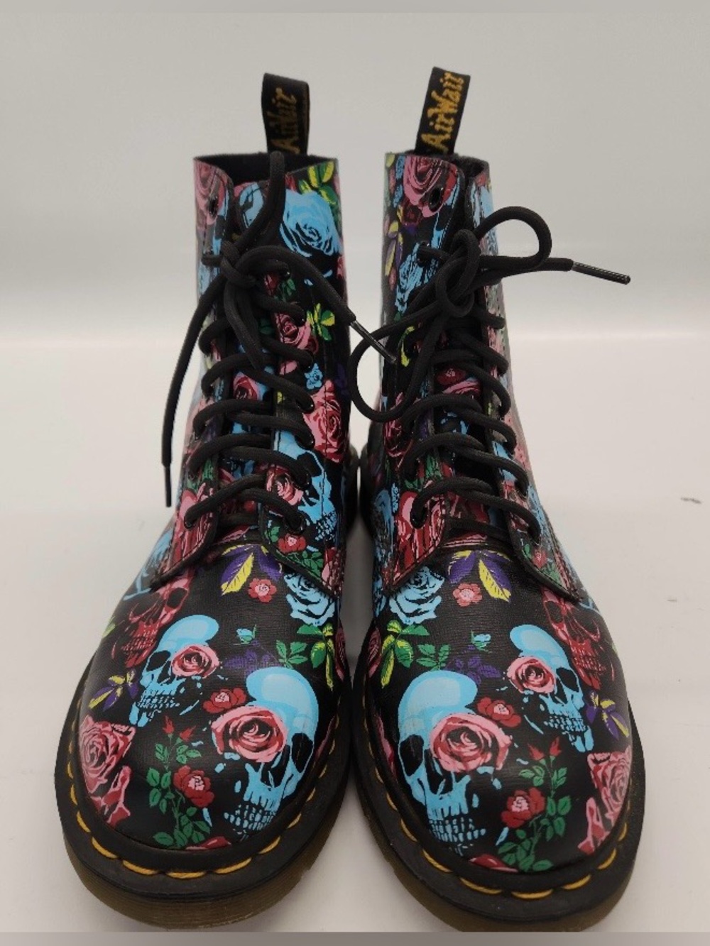 Dr. Martens 1460 Pascal Leather Boots - Floral & Skull Design, US Size 10